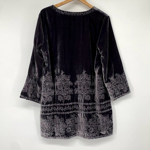 Sigrid Olsen Signature Gray Floral Embroidered Velvet Jacket Women's Sz M - Picture 2 of 12